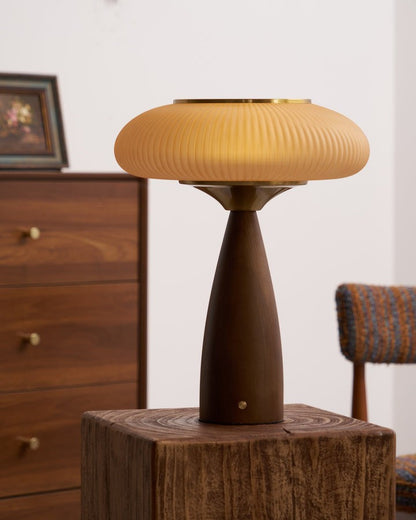Rechargeable Wooden Table Lamp with Glass Shade