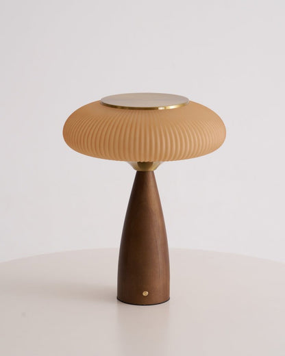 Rechargeable Wooden Table Lamp with Glass Shade