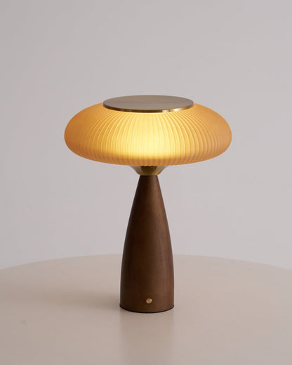 Rechargeable Wooden Table Lamp with Glass Shade