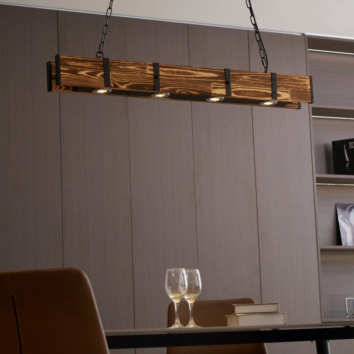 Rectangular Wooden LED Chandelier – Modern Loft Pendant Light