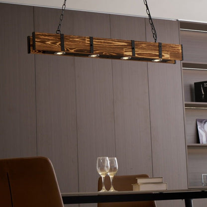 Rectangular Wooden LED Chandelier – Modern Loft Pendant Light
