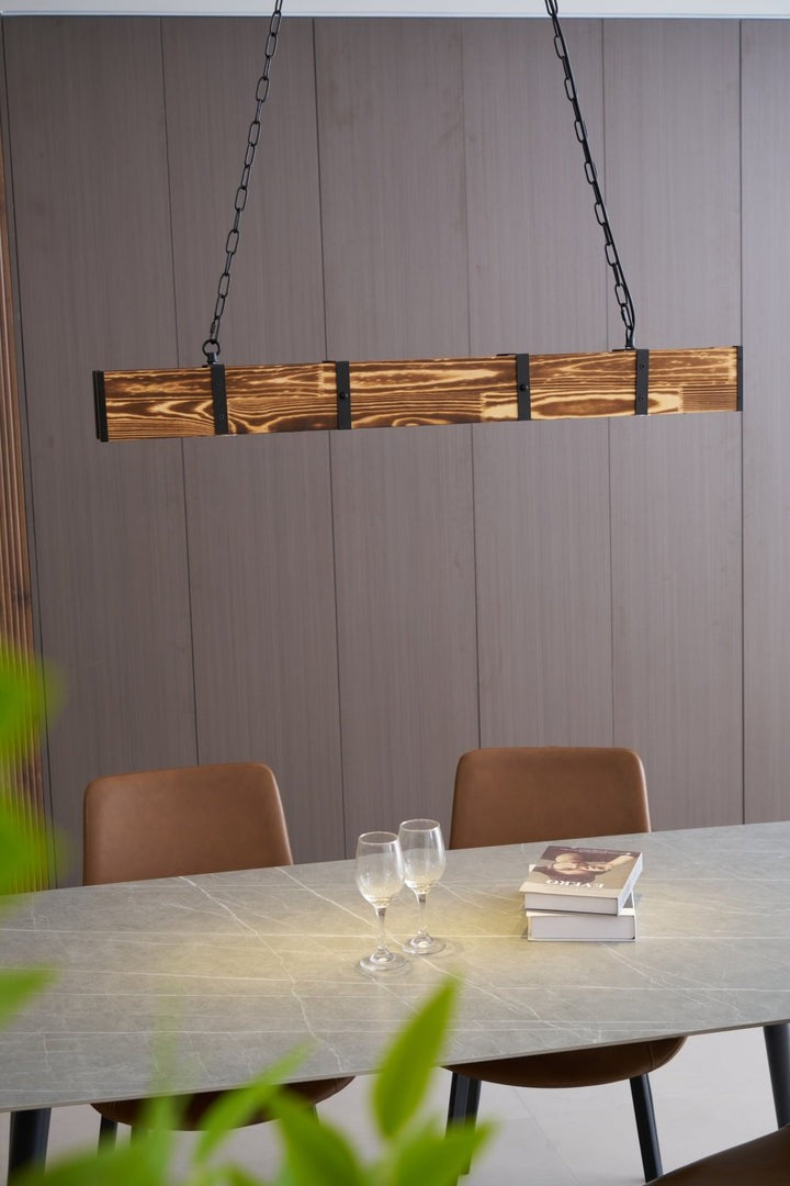 Rectangular Wooden LED Chandelier – Modern Loft Pendant Light