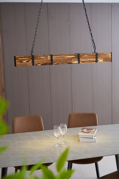 Rectangular Wooden LED Chandelier – Modern Loft Pendant Light