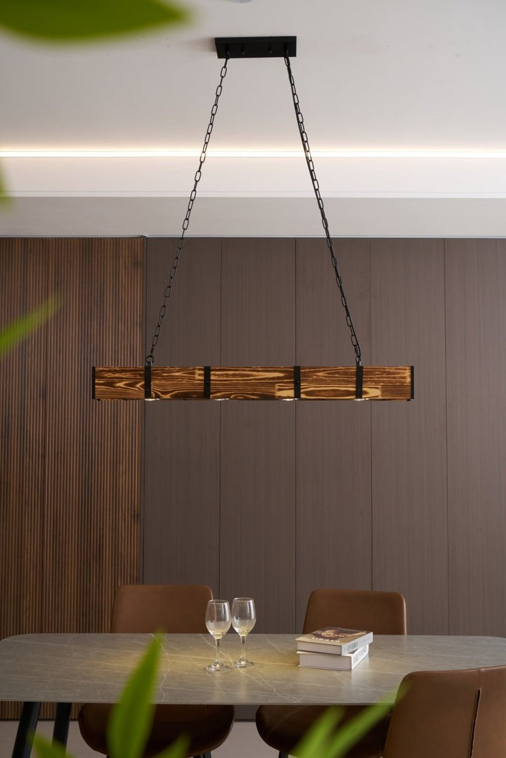 Rectangular Wooden LED Chandelier – Modern Loft Pendant Light