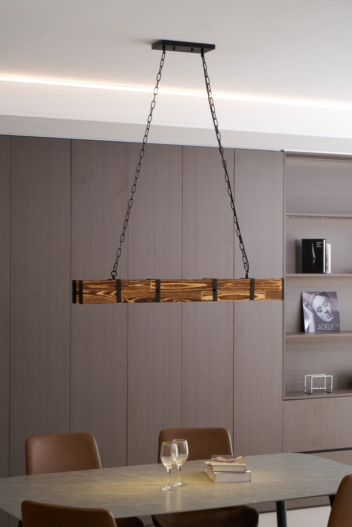 Rectangular Wooden LED Chandelier – Modern Loft Pendant Light