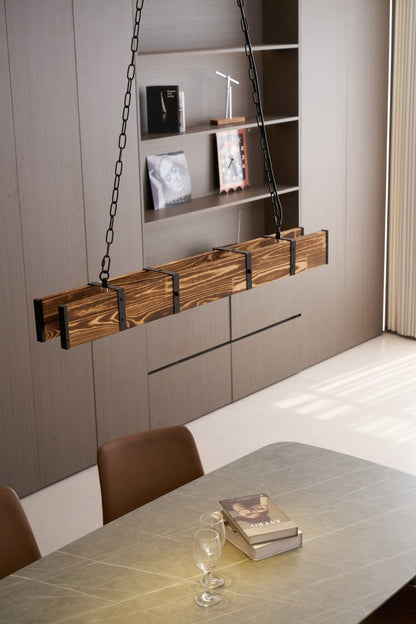 Rectangular Wooden LED Chandelier – Modern Loft Pendant Light