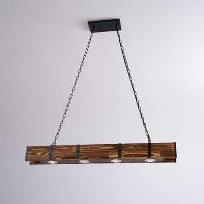 Rectangular Wooden LED Chandelier – Modern Loft Pendant Light