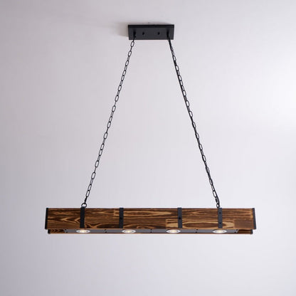 Rectangular Wooden LED Chandelier – Modern Loft Pendant Light