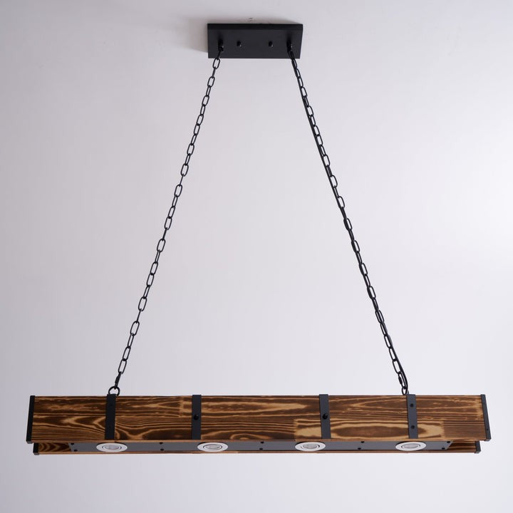 Rectangular Wooden LED Chandelier – Modern Loft Pendant Light