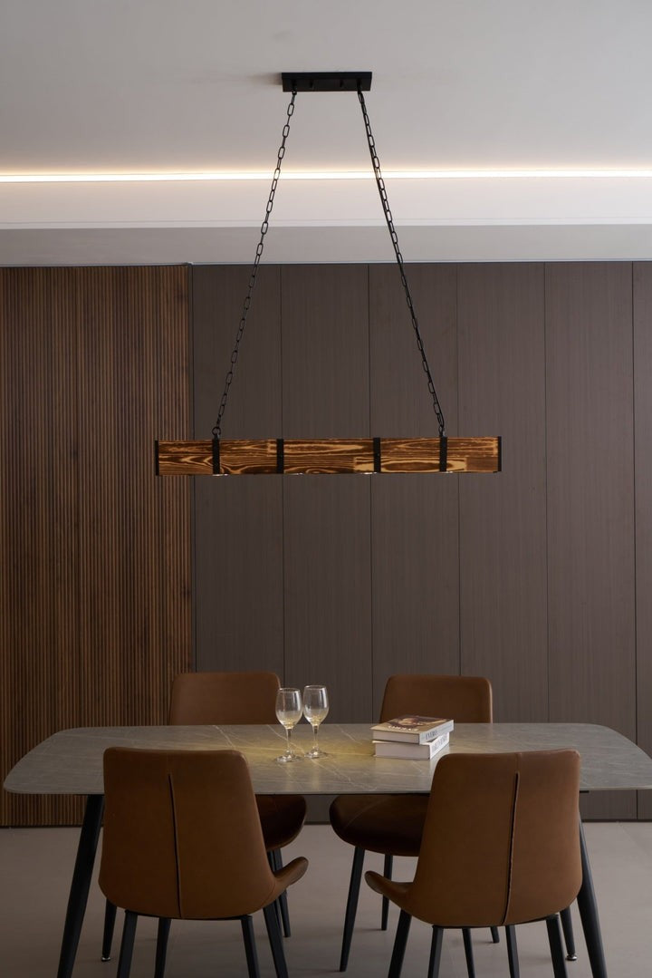 Rectangular Wooden LED Chandelier – Modern Loft Pendant Light