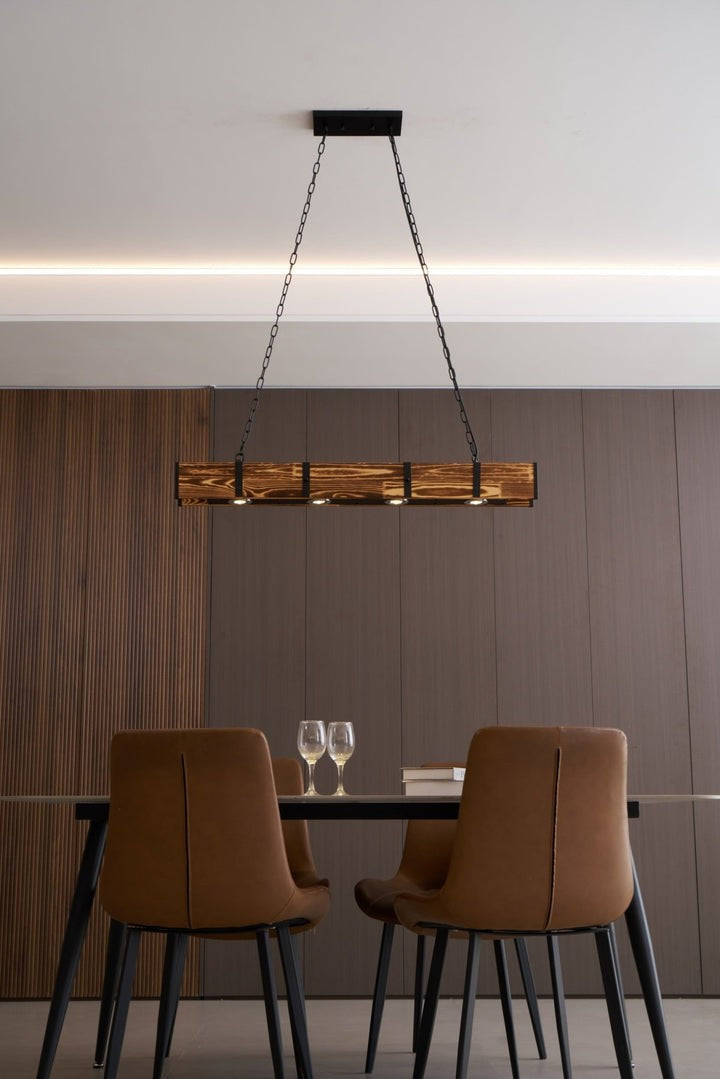 Rectangular Wooden LED Chandelier – Modern Loft Pendant Light