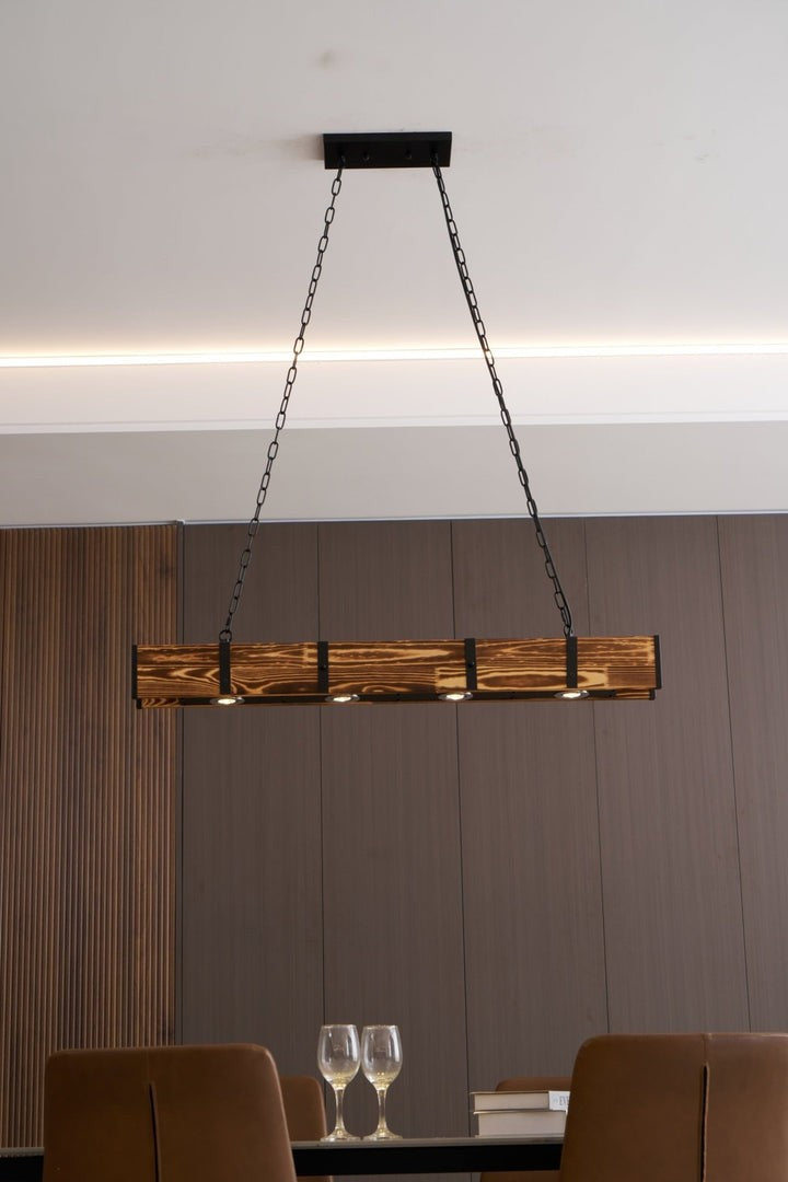 Rectangular Wooden LED Chandelier – Modern Loft Pendant Light