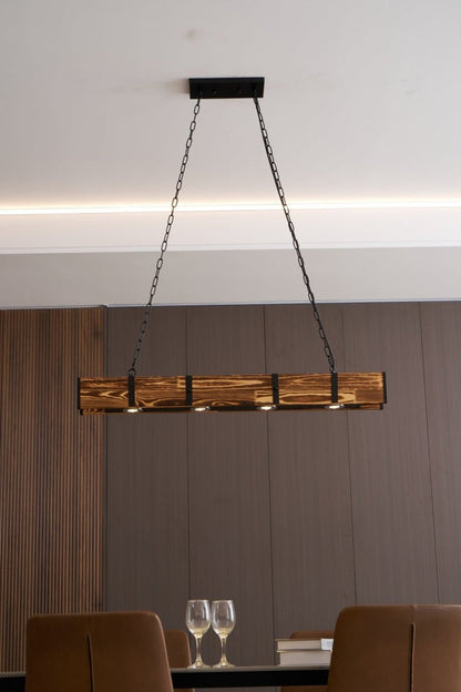 Rectangular Wooden LED Chandelier – Modern Loft Pendant Light