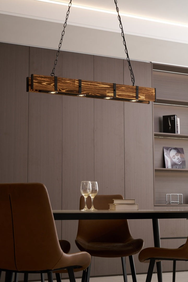 Rectangular Wooden LED Chandelier – Modern Loft Pendant Light