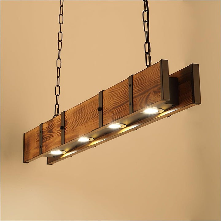 Rectangular Wooden LED Chandelier – Modern Loft Pendant Light