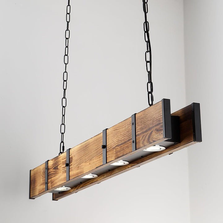 Rectangular Wooden LED Chandelier – Modern Loft Pendant Light