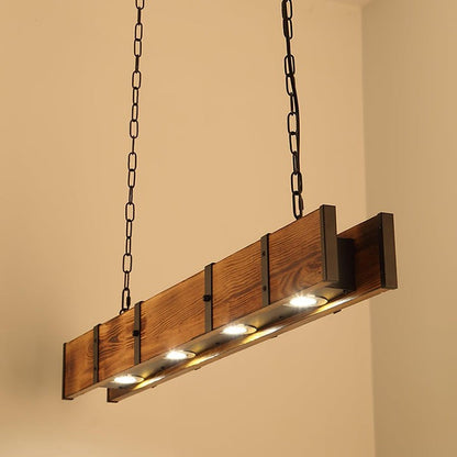 Rectangular Wooden LED Chandelier – Modern Loft Pendant Light