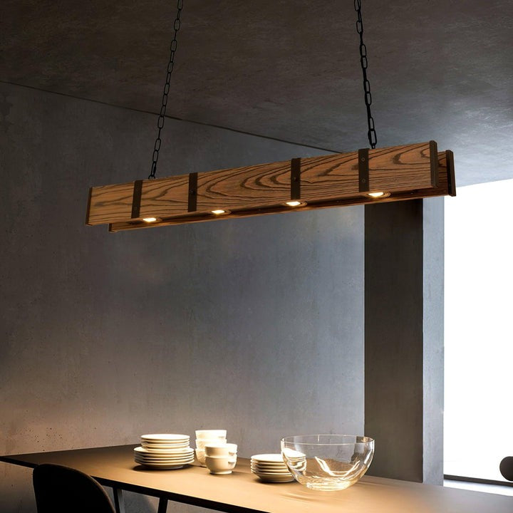 Rectangular Wooden LED Chandelier – Modern Loft Pendant Light
