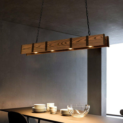 Rectangular Wooden LED Chandelier – Modern Loft Pendant Light