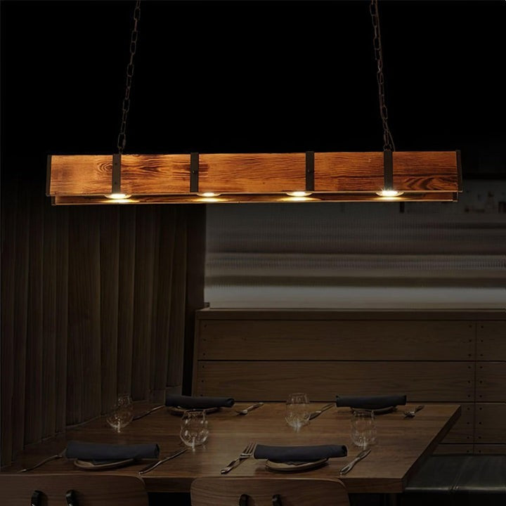 Rectangular Wooden LED Chandelier – Modern Loft Pendant Light