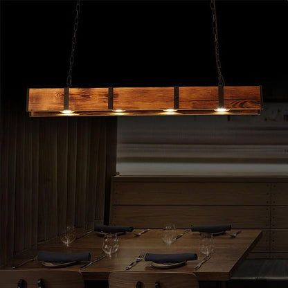 Rectangular Wooden LED Chandelier – Modern Loft Pendant Light
