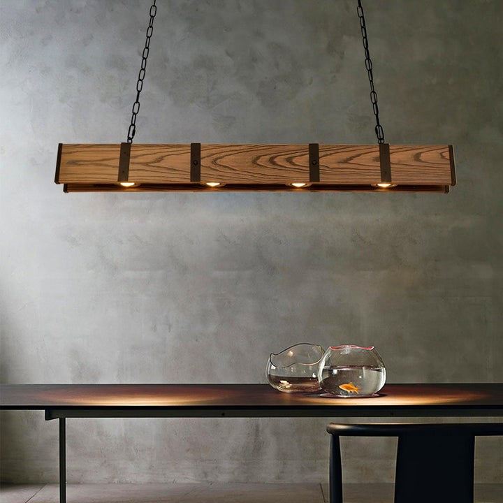 Rectangular Wooden LED Chandelier – Modern Loft Pendant Light