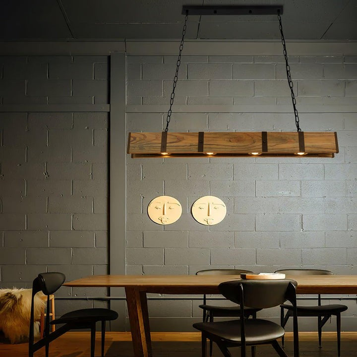 Rectangular Wooden LED Chandelier – Modern Loft Pendant Light