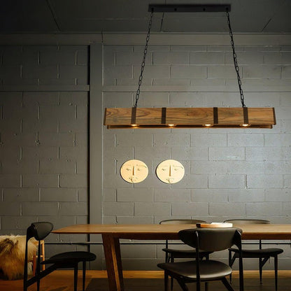Rectangular Wooden LED Chandelier – Modern Loft Pendant Light