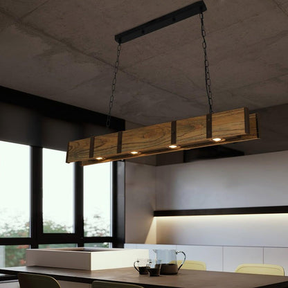 Rectangular Wooden LED Chandelier – Modern Loft Pendant Light