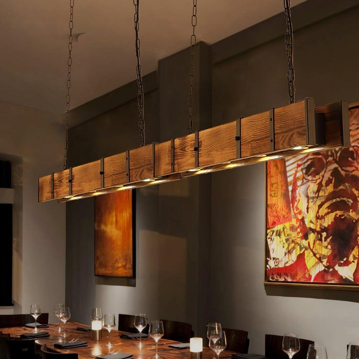 Rectangular Wooden LED Chandelier – Modern Loft Pendant Light