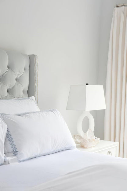 Ring-Shaped LED Table Lamp with White Fabric Shade
