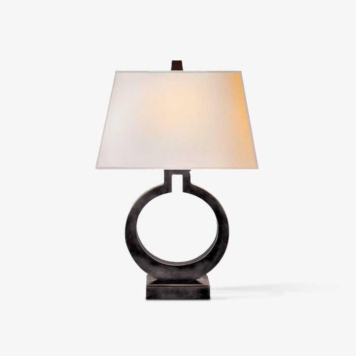 Ring-Shaped LED Table Lamp with White Fabric Shade