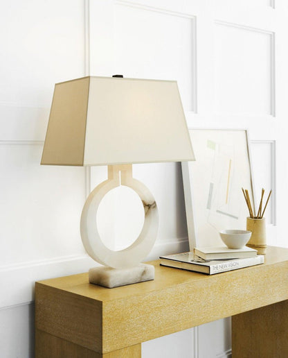Ring-Shaped LED Table Lamp with White Fabric Shade