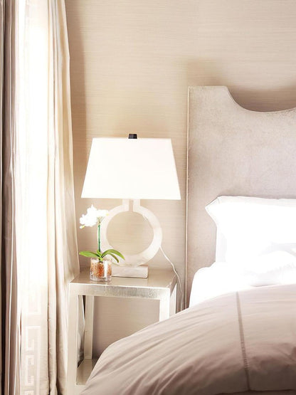 Ring-Shaped LED Table Lamp with White Fabric Shade