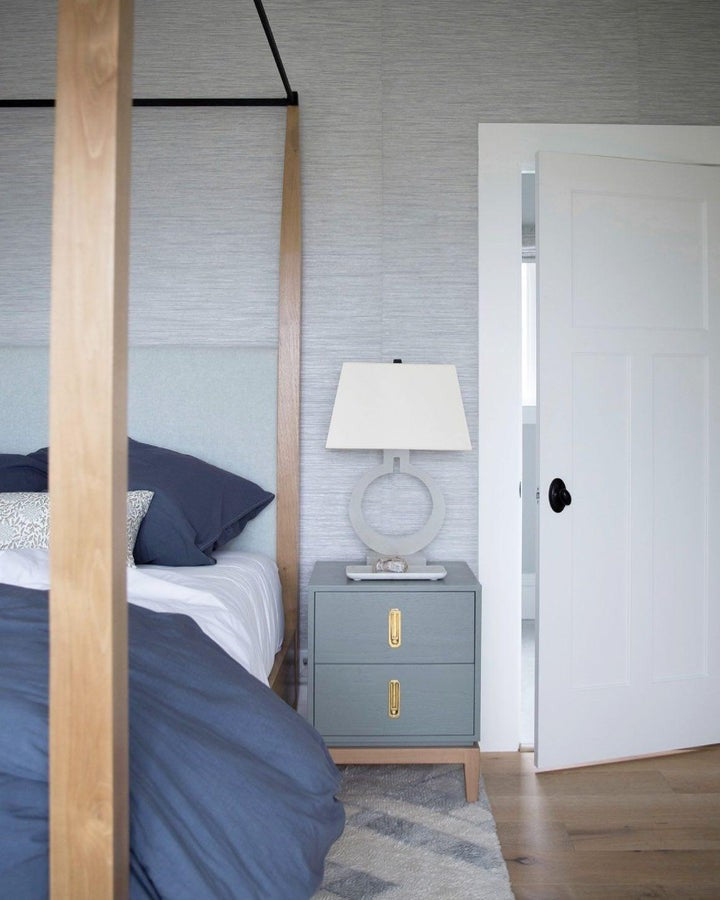 Ring-Shaped LED Table Lamp with White Fabric Shade