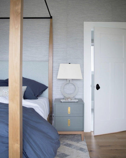Ring-Shaped LED Table Lamp with White Fabric Shade