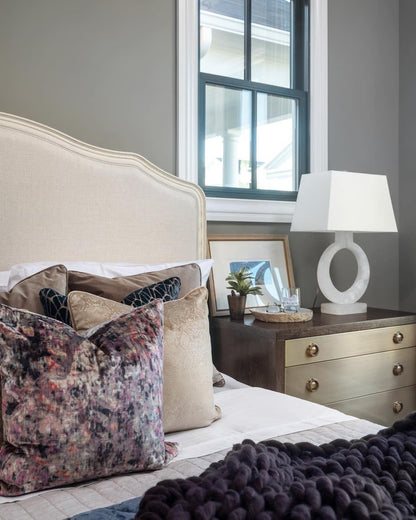 Ring-Shaped LED Table Lamp with White Fabric Shade