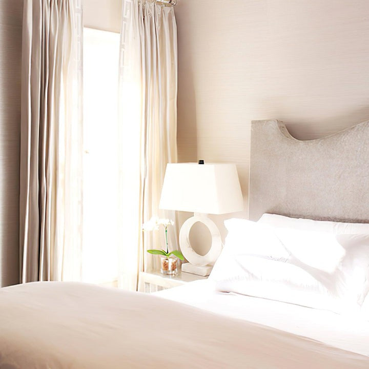 Ring-Shaped LED Table Lamp with White Fabric Shade