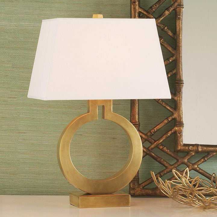 Ring-Shaped LED Table Lamp with White Fabric Shade
