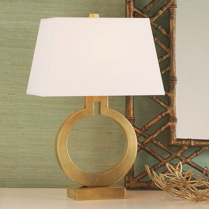 Ring-Shaped LED Table Lamp with White Fabric Shade