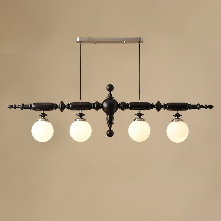Rustic Wooden Beam Chandelier with White Glass Globes