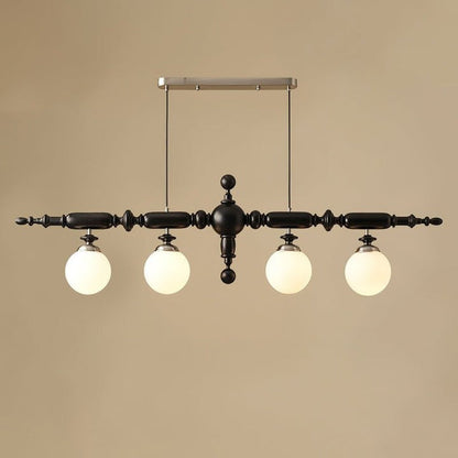 Rustic Wooden Beam Chandelier with White Glass Globes