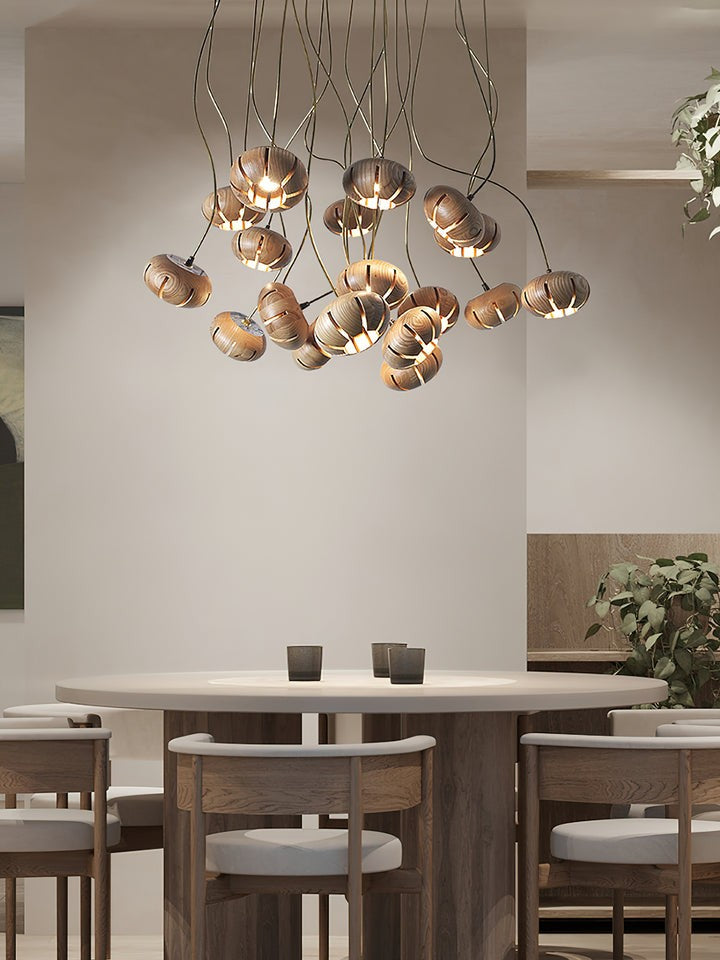 Rustic Wooden Pumpkin Cluster Ceiling Light