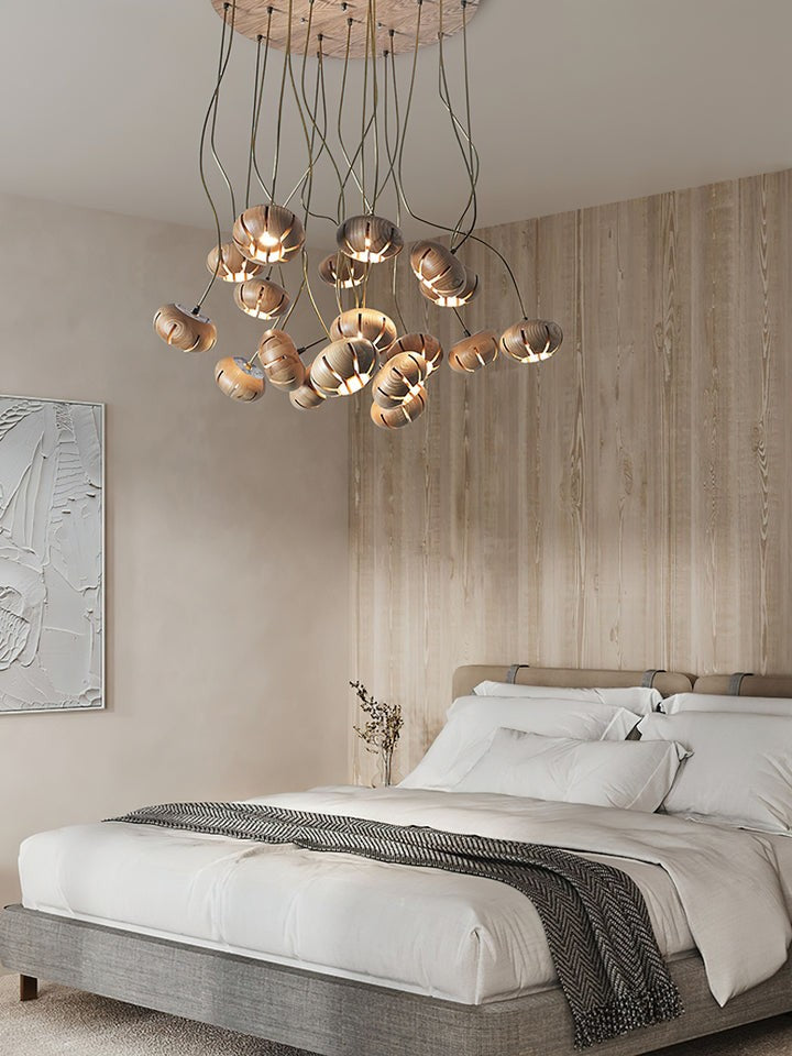 Rustic Wooden Pumpkin Cluster Ceiling Light