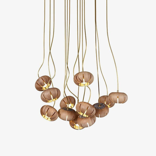 Rustic Wooden Pumpkin Cluster Ceiling Light