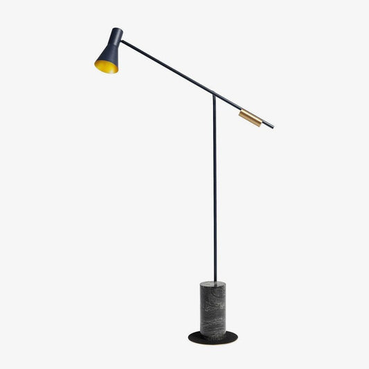 Scandinavian Black Metal & Marble Floor Lamp