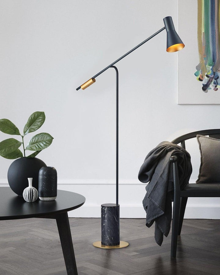 Scandinavian Black Metal & Marble Floor Lamp