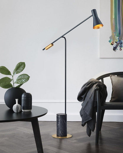 Scandinavian Black Metal & Marble Floor Lamp