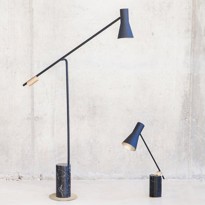Scandinavian Black Metal & Marble Floor Lamp