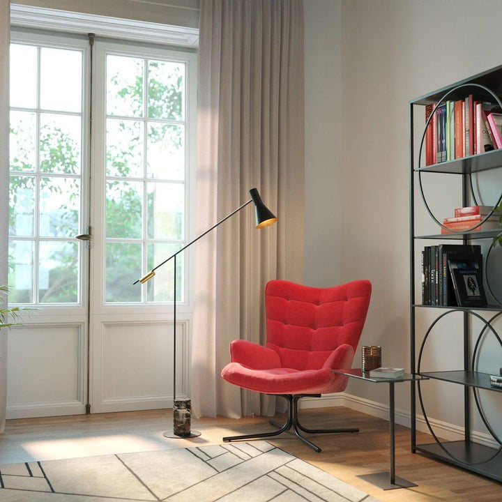 Scandinavian Black Metal & Marble Floor Lamp